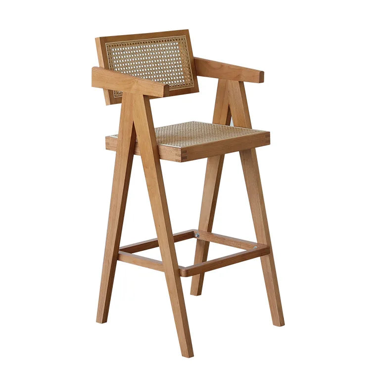 Solid Oak Indonesian Real Rattan Woven bar Counter Chandigarh Chair White Wax Teak Wood Supports Customization