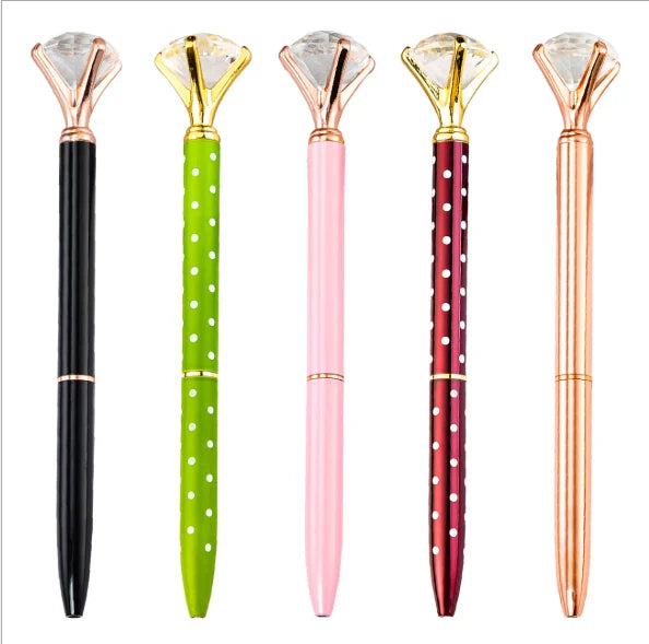 BECOL Wholesale Big Diamond Crystal Metallic Ballpoint Pen Creative Custom Logo Metal Twist Ball Pen for Wedding Gifts MegaBDM
