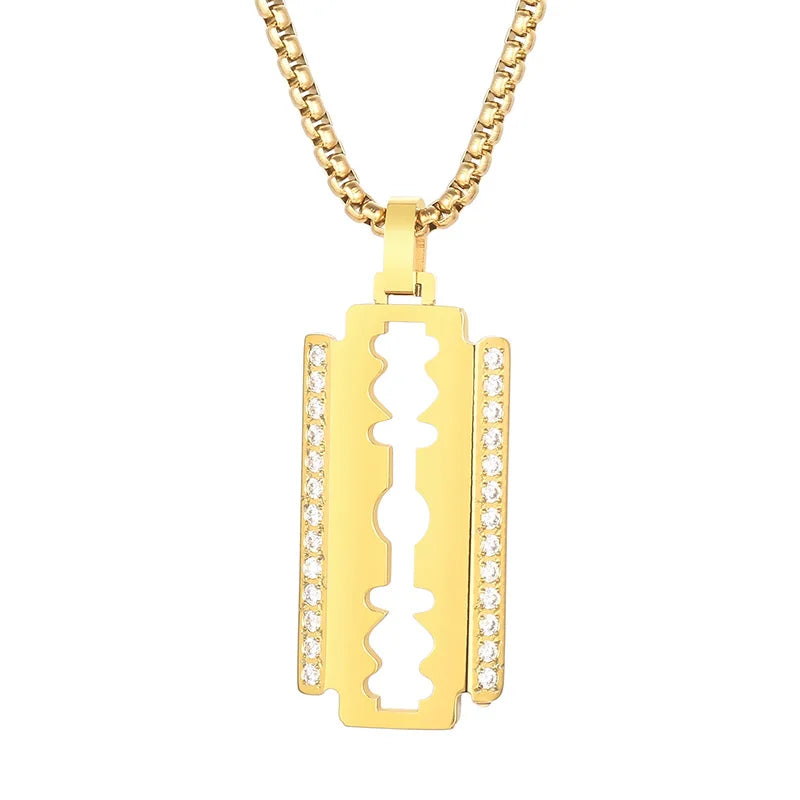 KALEN 600mm Unisex Vintage Stainless Steel Link Necklace With Cutter Blade Pendant