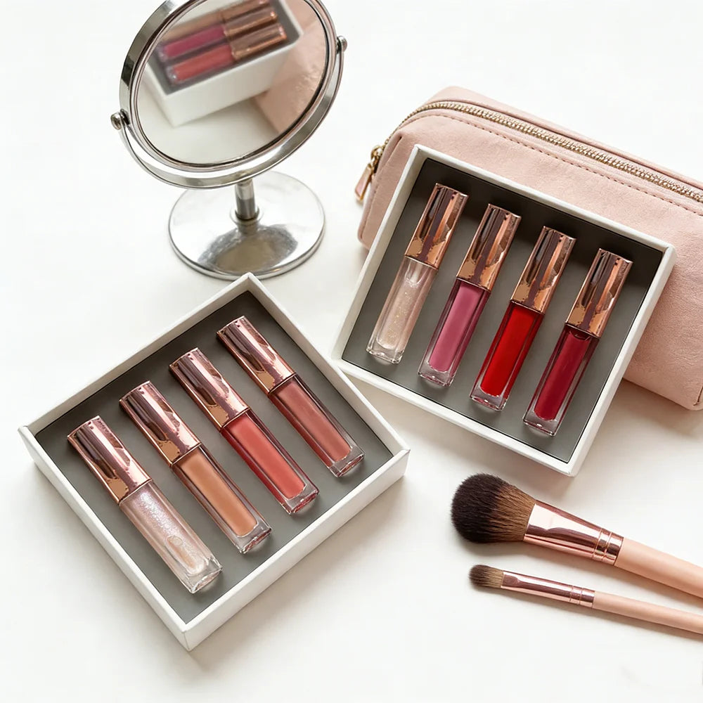 Private Label Vegan Matte Liquid Lipgloss Makeup Kit Waterproof Set with Custom Logo Mineral-Based Lip Gloss Packaging Low MOQ
