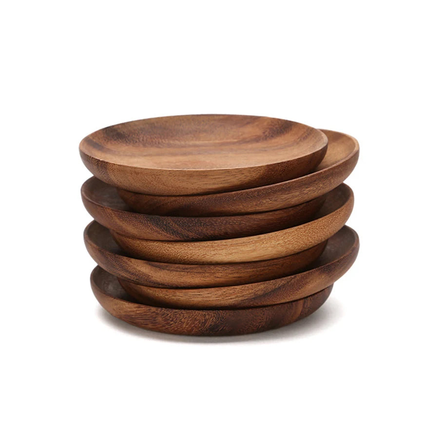 Eco Friendly Round Shape Retro Wood Serving Dishes Small Fruit Dishes Dinner Bread Dessert Wood Plates