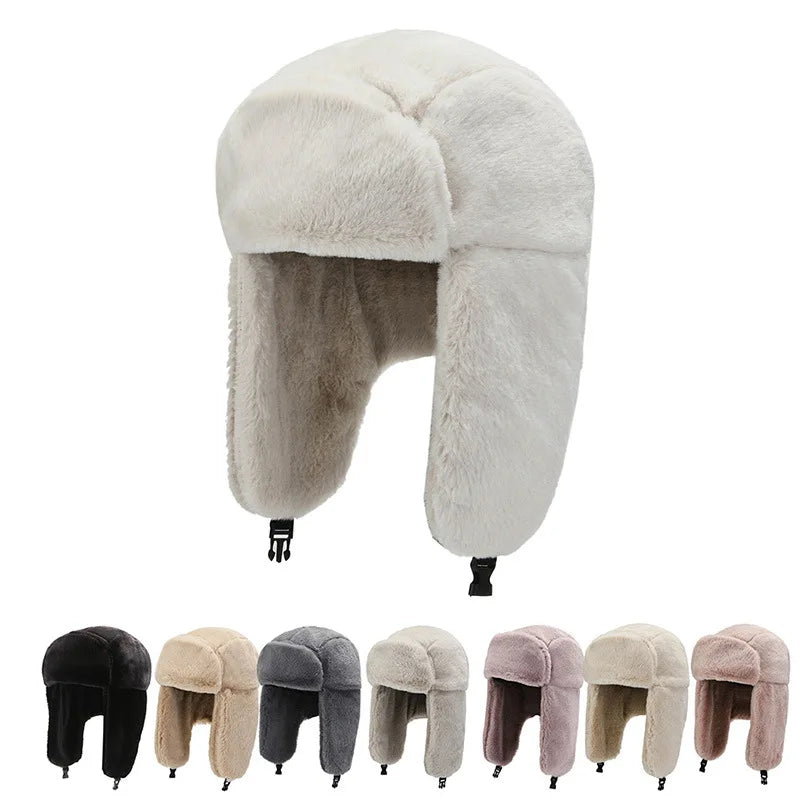 Men Women Thick Plush Bomber Hat Warm Winter Hat Trapper Hats Russian Ushanka Snow Caps Earflap Bonnet