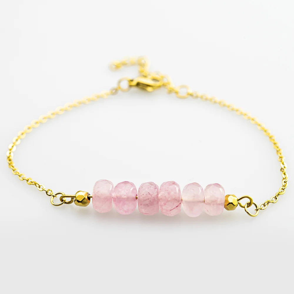 Pulseras Personalizadas Rose Quartz Bracelet Pulseras De Acero Inoxidable Quartz Crystal Bracelet Quartz Jewelry Non Tarnish