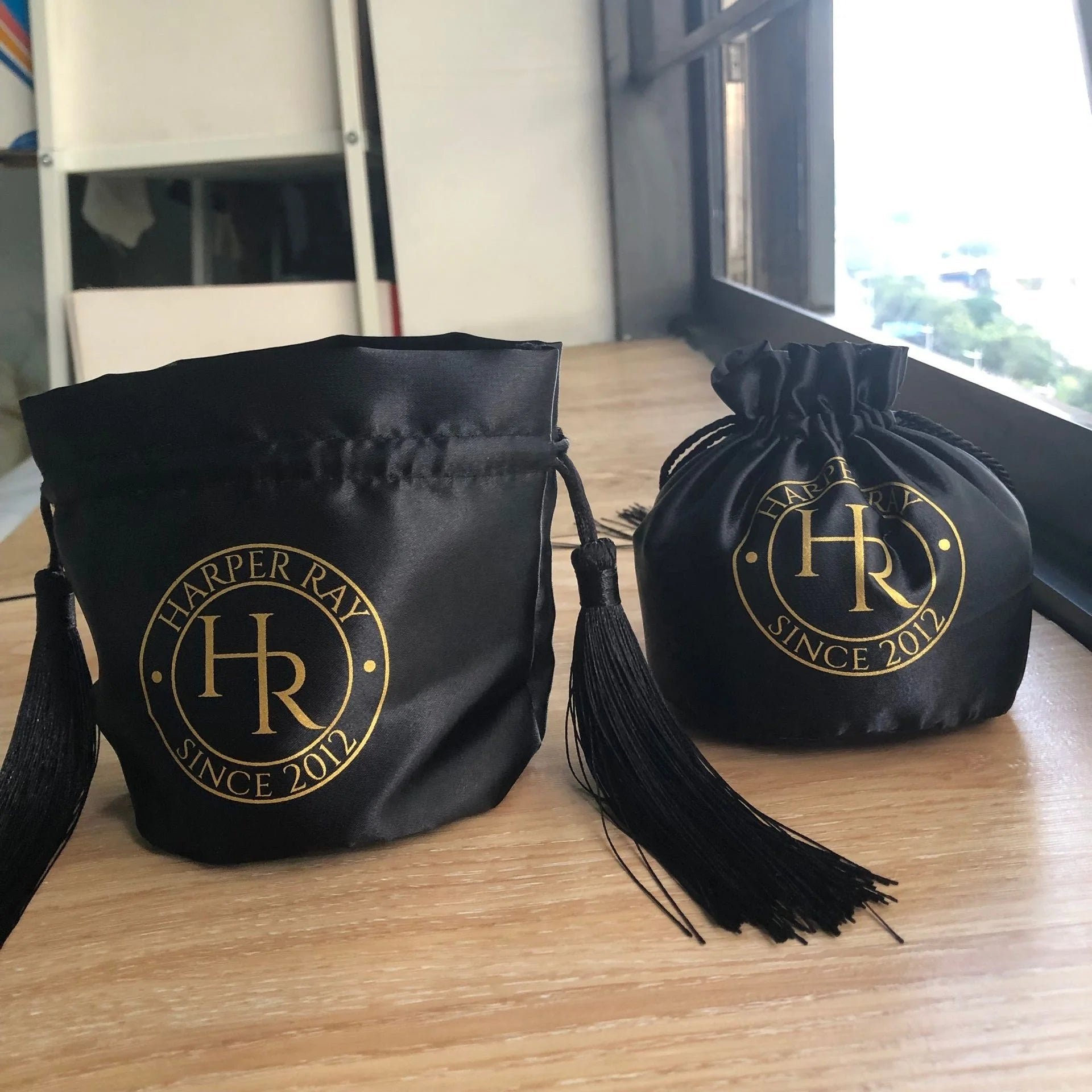 Round Bottom Satin Drawstring Bag  Custom Logo Printed Satin Jewelry Gift Packaging Bag