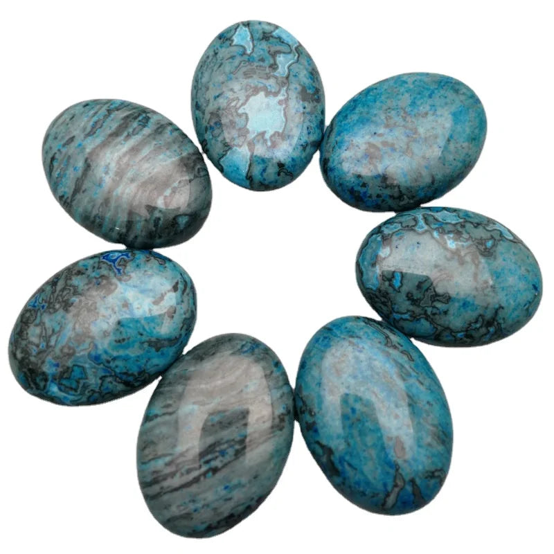 HZ New Gems Stone Cabochon 30*40mm Oval Shape Created Folk Crafts Stone Blue Agate Cabochon Price for Necklace Crafts