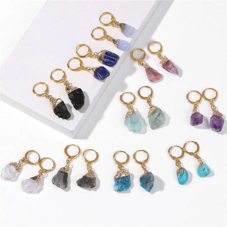 New Hot Selling Natural Amethyst Raw Stone Irregular Women Female Buckle Pendant Earrings