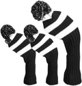 Long Neck Golf Club Headcover Set with Number Tags Black White Stripe Scorecard & Holder