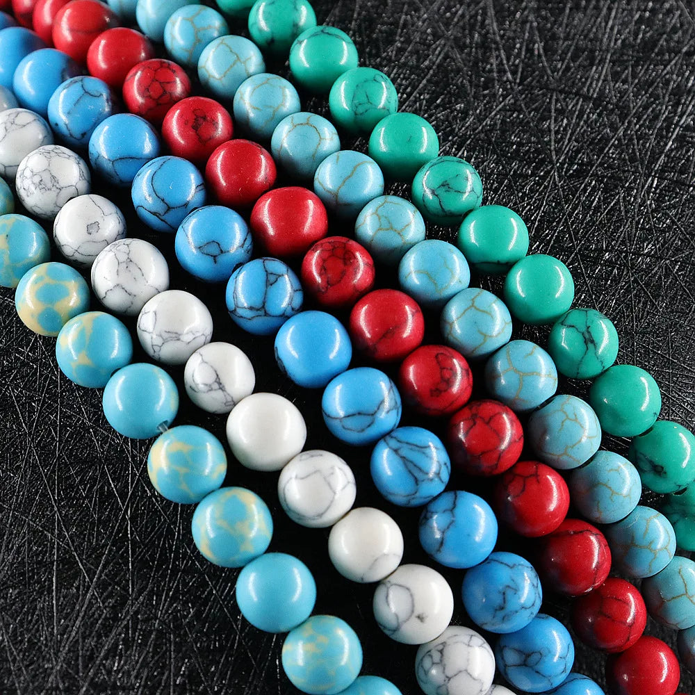 Premium 4mm 6mm 8mm 10mm Handmade Braded Bracelet Accessories Natural Blue Turquoise Stone Round Beads Bulk