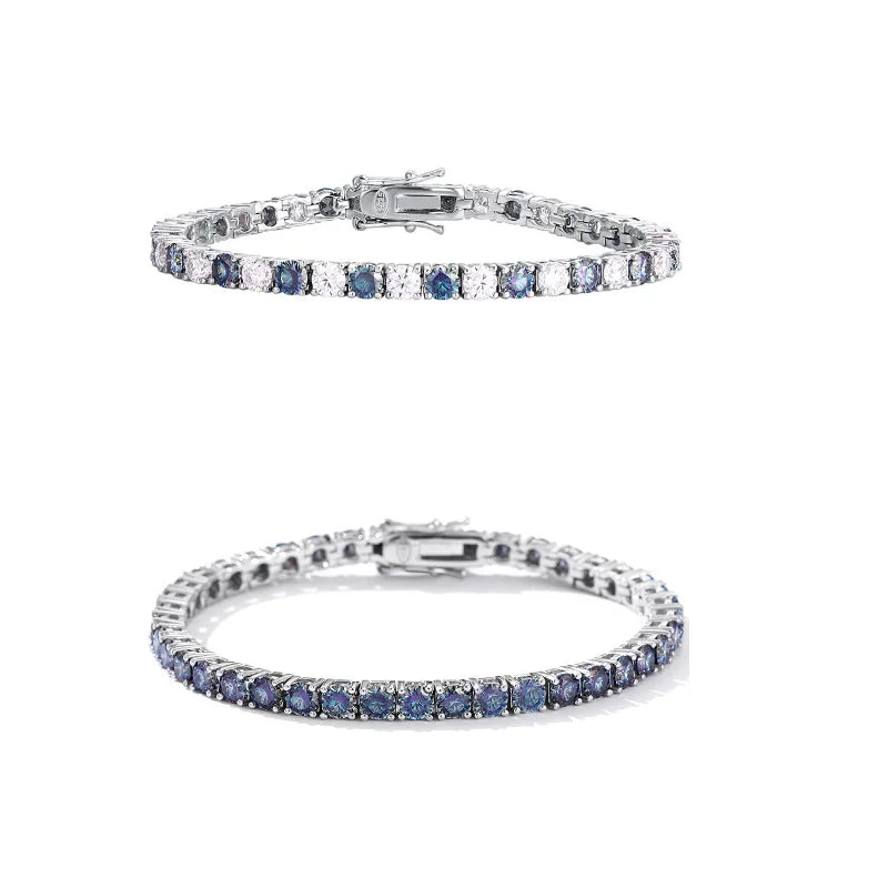 Silver 925 Original 1 Carat Brilliant Cut Diamond Test Past All White Blue Moissanite Tennis Bracelet for Wedding Fine Jewelry