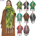 Landfond Classic Polyester Women Winter Thickened Rose Floral Jacquard Scarf with Coarse Fringe Customized Color Daily Life Use