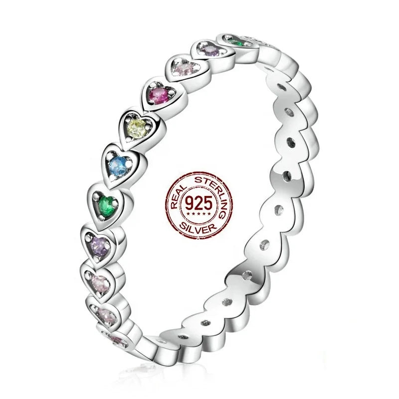 Trendy Wedding Heart Colorful Love for Women Gemstone Engagement Rings Zircon Jewelry Design 925 Silver Ring