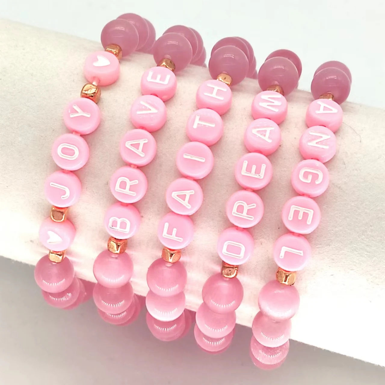 KDC801 Gold Plated Classic Handmade Natural Cat Eye Stone Pink Beaded Letter s for Wedding Gift