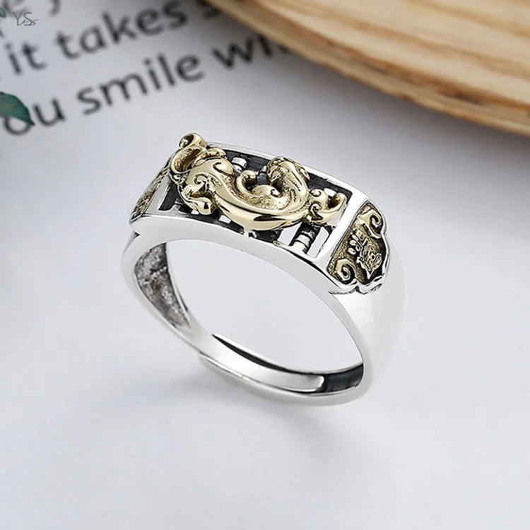 Vintage Personality Opening Adjustable Ring Chinese Style Classic Fortune Ring Exquisite Abacus Gold-plated Pixiu Ring Unisex