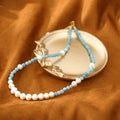 Trendy Natural Stone Necklace 6mm Aquamarine Beaded Clavicle Necklace Luxury Luxury Pearls Beads Jewelry for Women Girls Gift