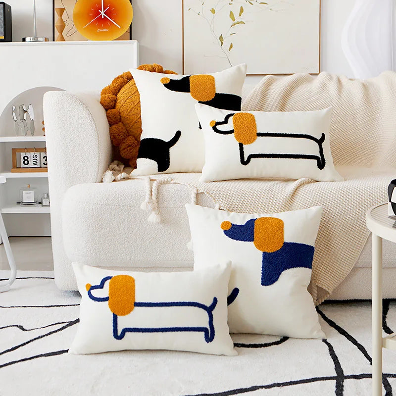 Original Design Embroidered Cushion Pillow Cover Modern Simple Dog Pillowcase Ins Animal Cute Sofa Cushion Children's Gift