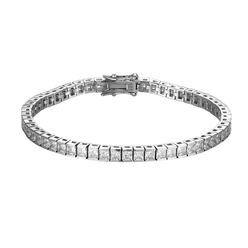 Blink Blink Rectangle CZ Princess Cut 925 Sterling Silver Tennis Bracelet for Woman