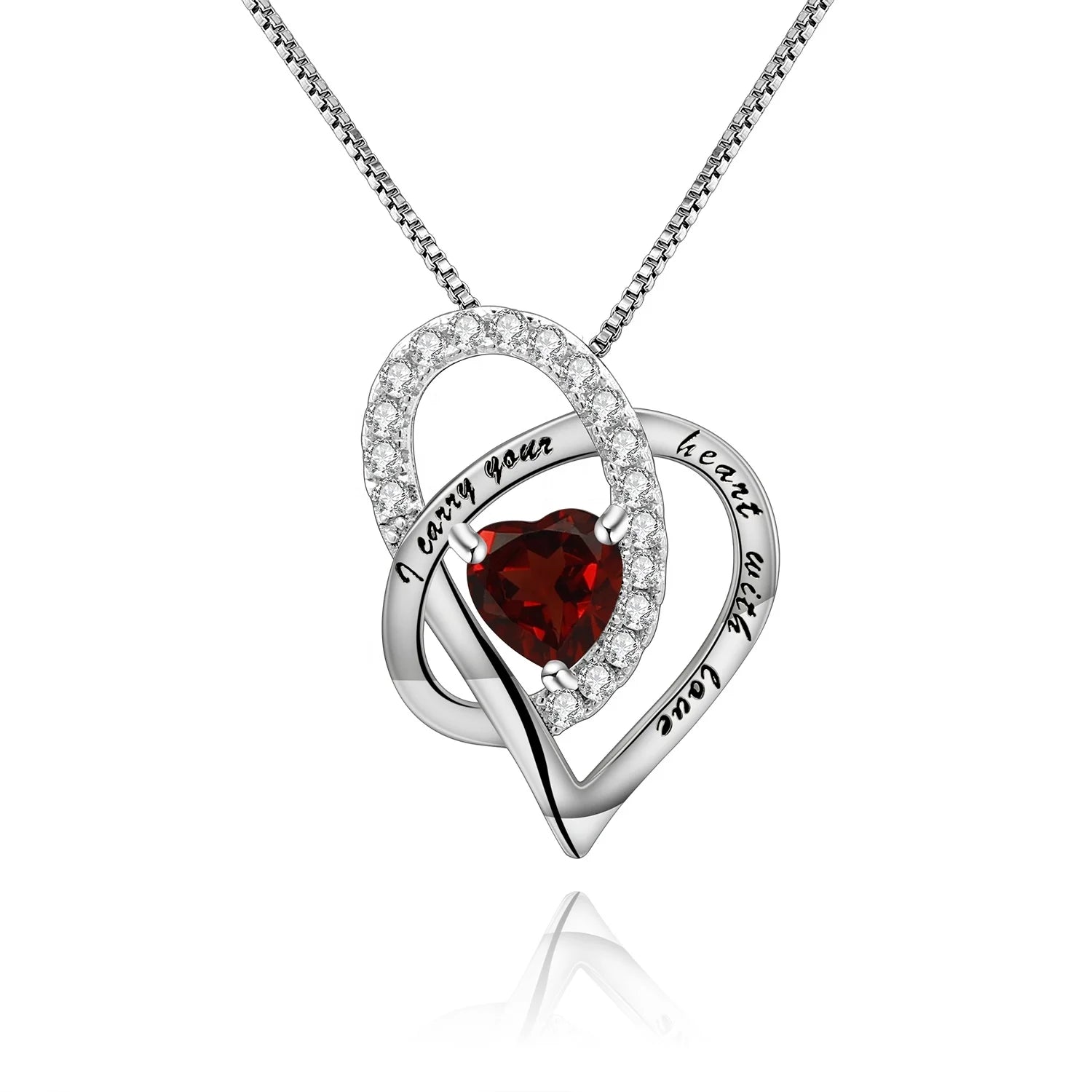 C8961 Abiding Natural Garnet Heart Shape Pendant Symbolic January Birthstone Sterling Silver Necklace Jewelry for Women Wedding