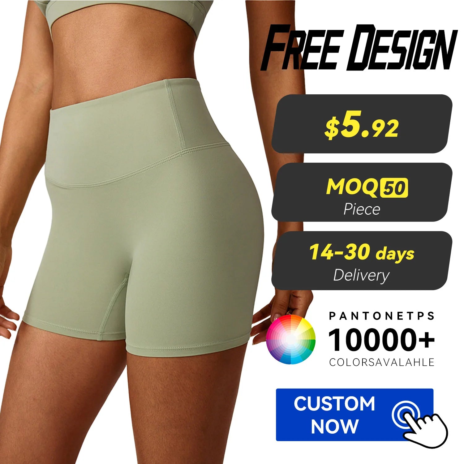 Wholesale Custom Elastic Scrunch Butt Sports Shorts Solid Pattern High Waist Butt Lift Tight-Fitting Four-Way Stretch Breathable