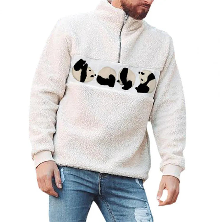 Fashion Men Pullover Hoodies Europe America Style Winter 2022 Stand Collar Warm Casual Panda Pattern Print Male Sweatshirt