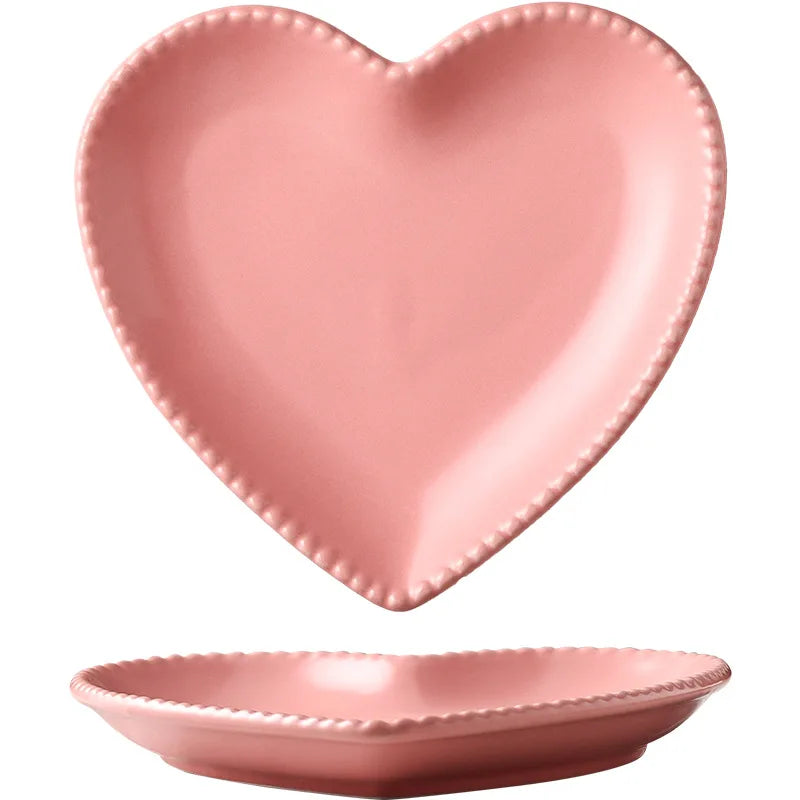 Heart Shaped White pink Ceramic Personality Heart Snack Fruit Heart Plate