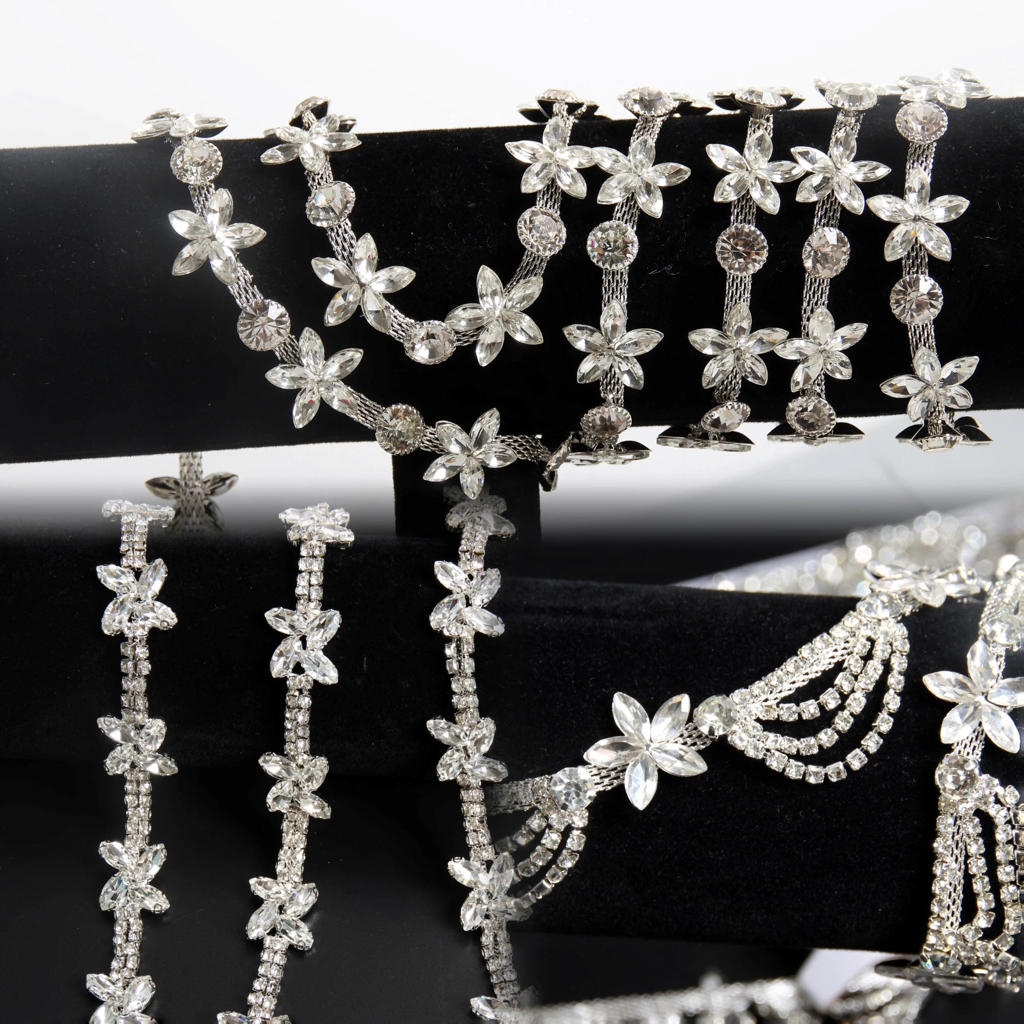 Eye Style Versatile Sew-On Glass Crystal Chain Belt Necklace Tassel Flower for Nail Art Bags Garments Featuring Rhinestones