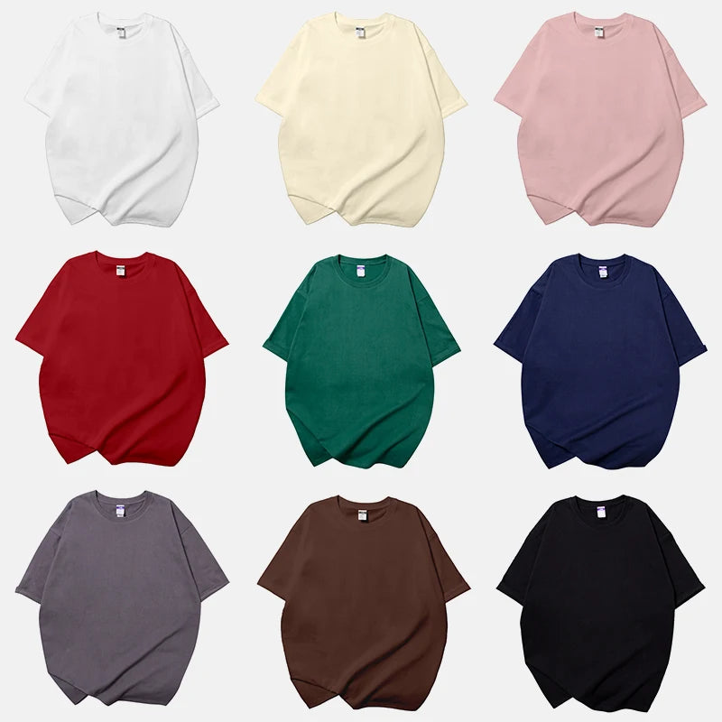 Custom Logo Men's Loose Casual Oversize Hip Pop Style Boxy Fit Short Sleeve Heavyweight O-Neck Solid Casual Plus Size T-Shirts