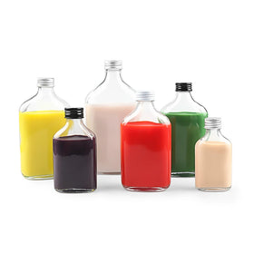50ml 100ml 200ml 250ml 350ml 500ml Flat Empty Clear Glass Whisky Bottle Beverage Bottle with Screw Cap