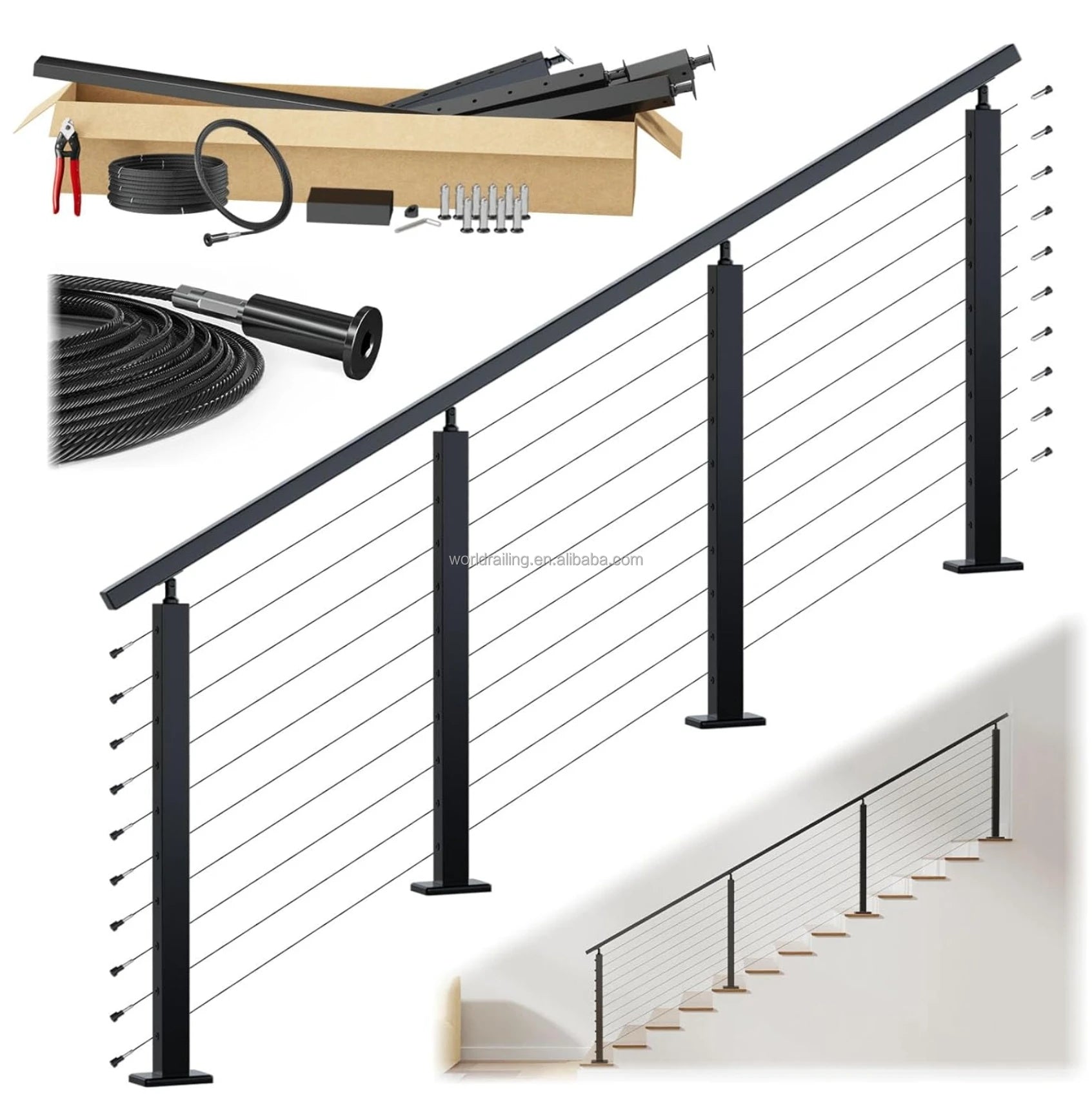 YL METAL U.S. Standard Deck Stair Stainless Top or Side Mounted Cable Railing Balustrades Handrails Exterior Guardrail