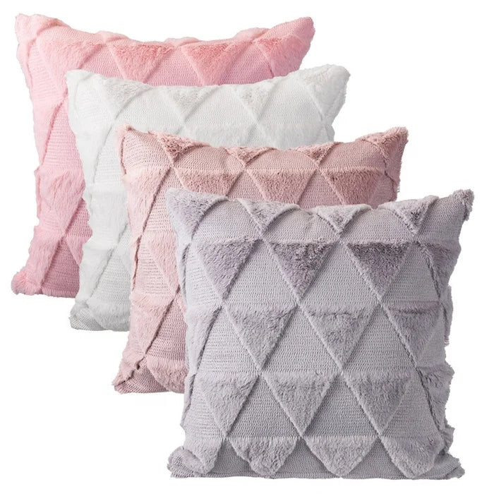 Soft Rabbit Fur Throw Pillow Fashionable Polyester Cushion for Living Room Sofa Solid Jacquard Stitched Print Folded Features