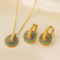 Fashion Colored Daisy Pattern Earrings Retro Trend Non Tarnish Stainless Steel Flower Earrings Necklace Set Jewelry Party Gift