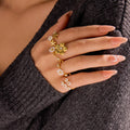 Trendy 18K Gold Plated Stainless Steel Anti Tarnish Jewelry Open End Ring White Resin Flower Zirconia Inlaid Rings Jewelry Women