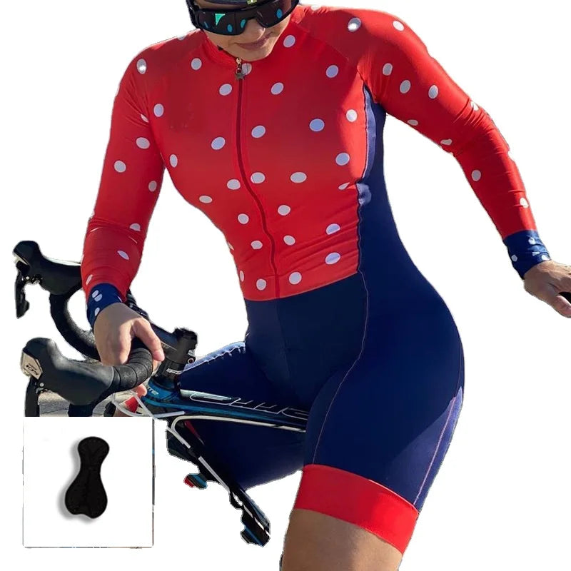 Summer Women Long Sleeve Shorts Jumpsuit Road Biker Cycling Sportswear 4XL Custom logo Woman Bike Padded Jersey  Bib Wear
