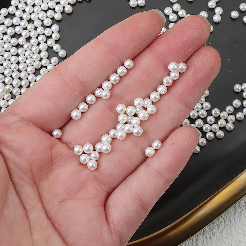 Wholesale Natural Freshwater Pearl Beads 3-3.5mm Half-hole Round Pearl DIY Jewelry Design Material