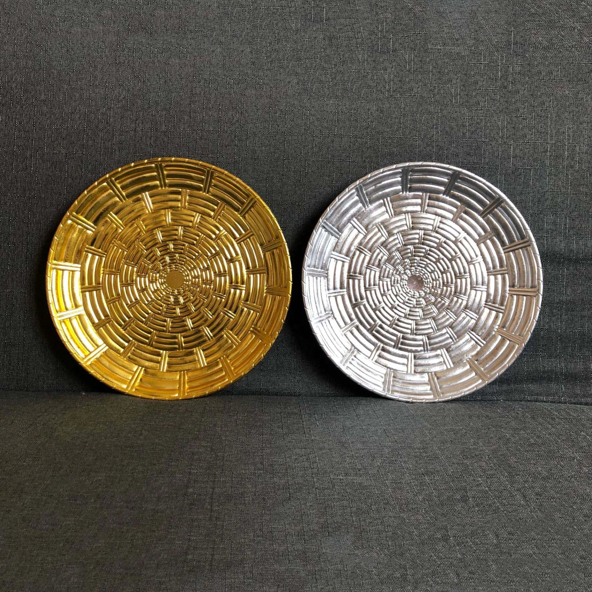 11" Rose Gold Round Regular Pattern Decor Tray Thickened Plastic Fruit Dish Bowl Decorative Charger Plate Wholesale Gifts