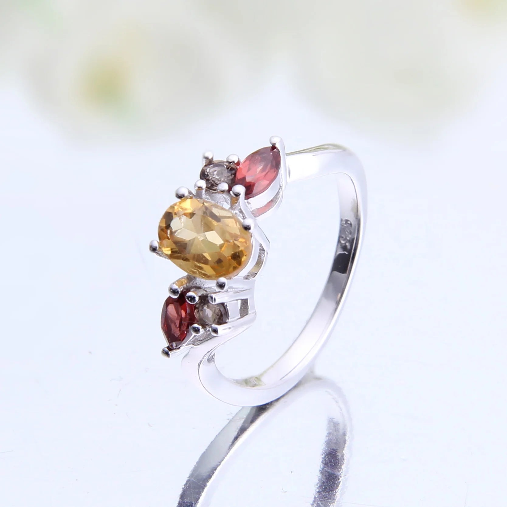 Abiding Hot Sale Fashion Citrine Quartz Ring Jewelry Natural Garnet Gemstone 925 Sterling Silver Women's Engagement Rings