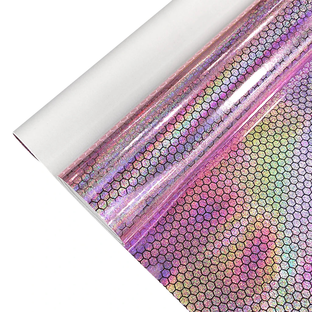 8X47 Inch Roll Glossy Honeycomb Holographic Laser Faux  Leather for Making Hair Bow Bags Crafts