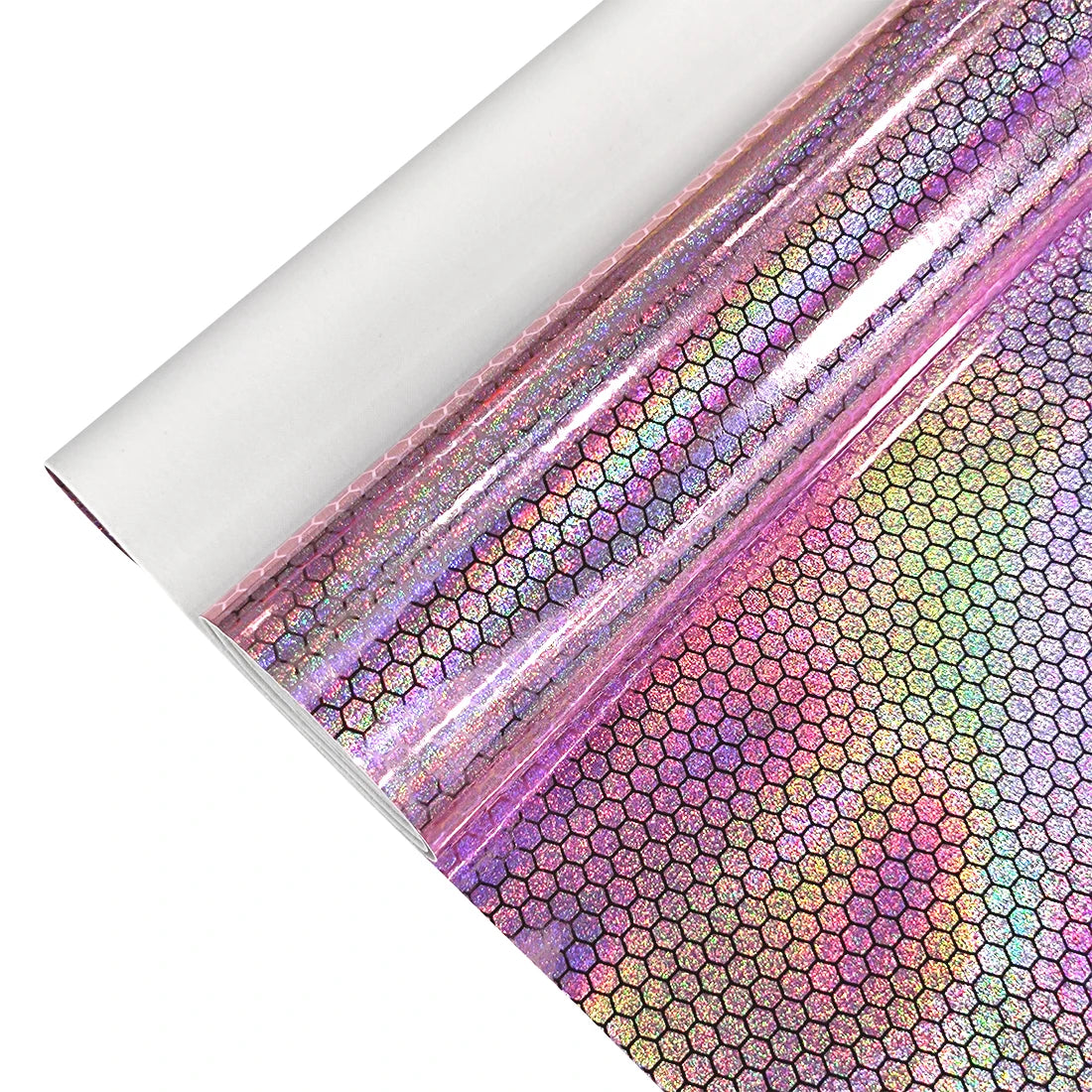 8X47 Inch Roll Glossy Honeycomb Holographic Laser Faux  Leather for Making Hair Bow Bags Crafts