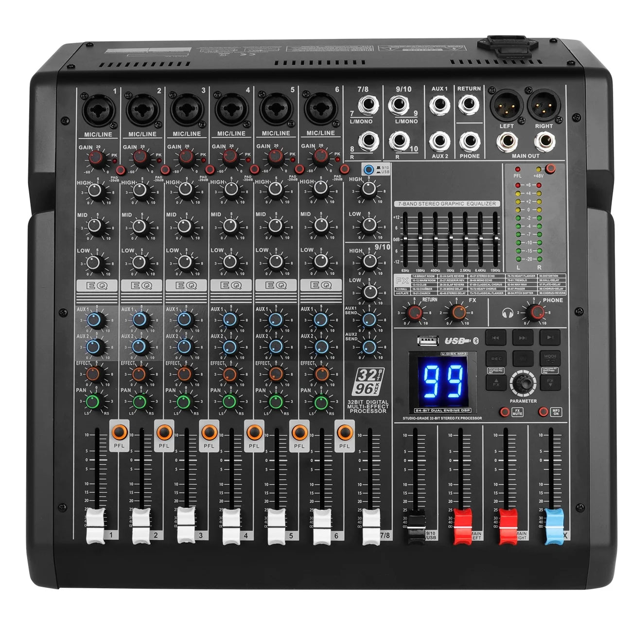 Depusheng B8 Professional Hot Selling Built in 99 Reverb Effect 10 Channel DJ Digital Mixing Console