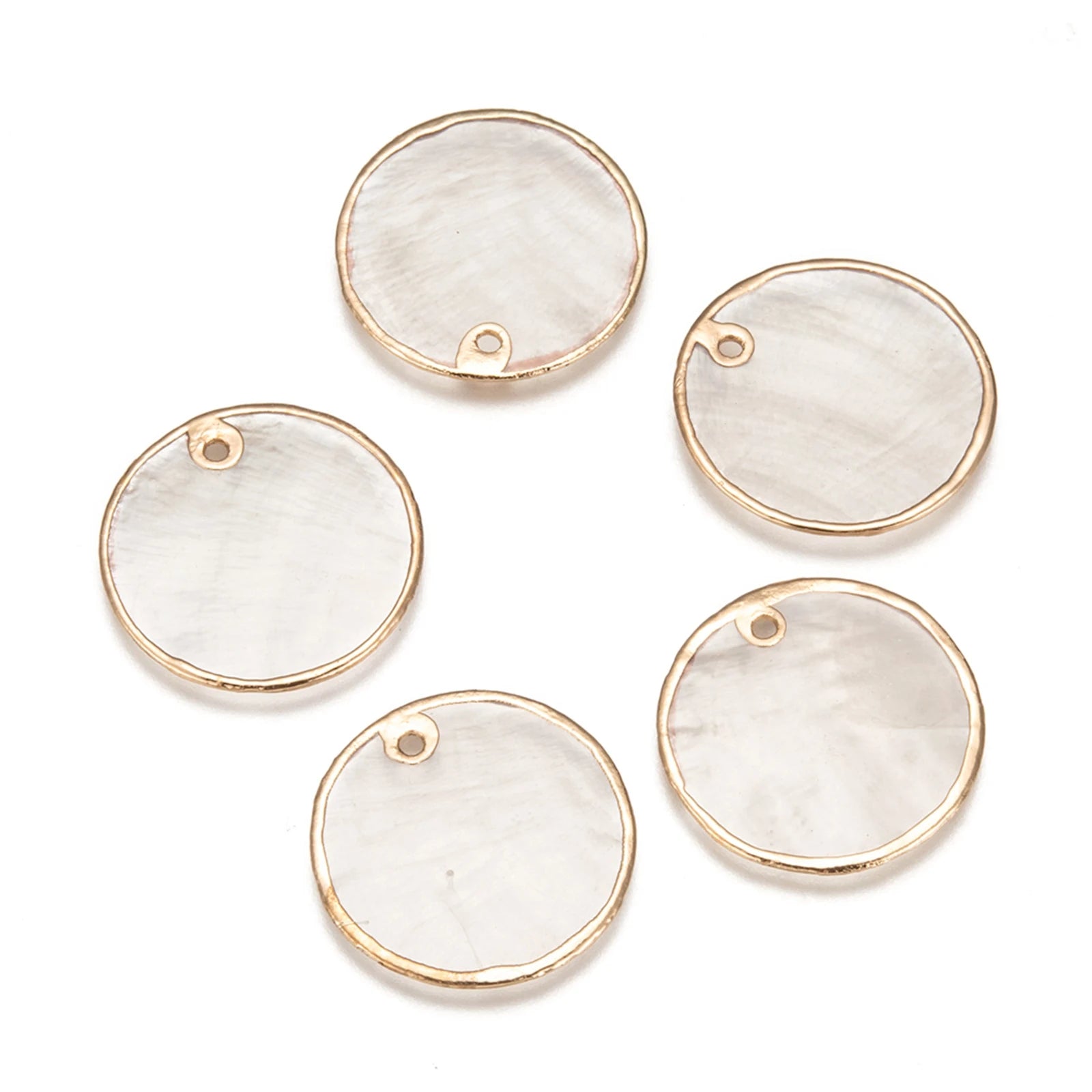 PandaHall Brass Edge Plated Flat Round Natural Capiz Shell Pendants