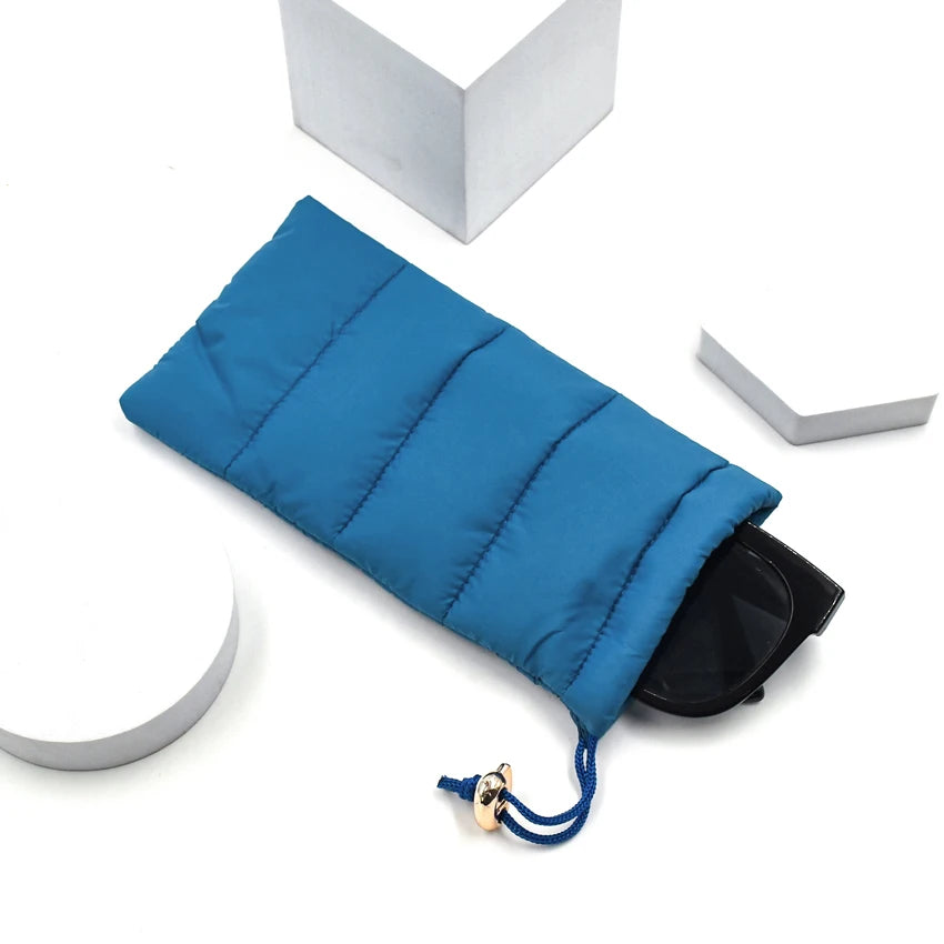 Eco-friendly Blue Down Feathers Drawstring Sunglass Pouch