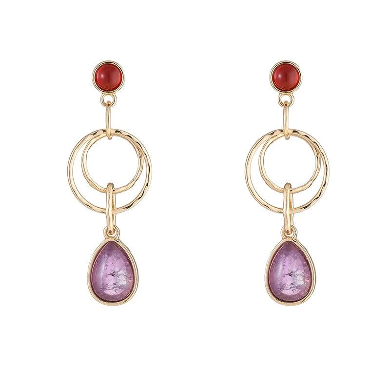 MIO Spring Summer Gourd Shaped Retro Colorful Alloy Earring Crystal Luxury Fashion European Popular Ear