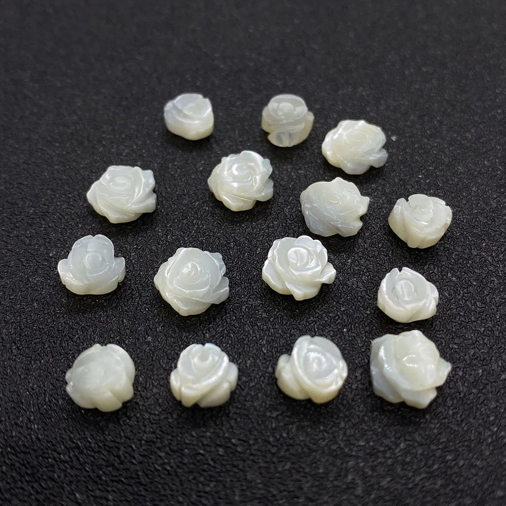 Hand Carved Rose Flower Mother of Pearl Shell Bead Charm for DIY Jewelry Making Earrings