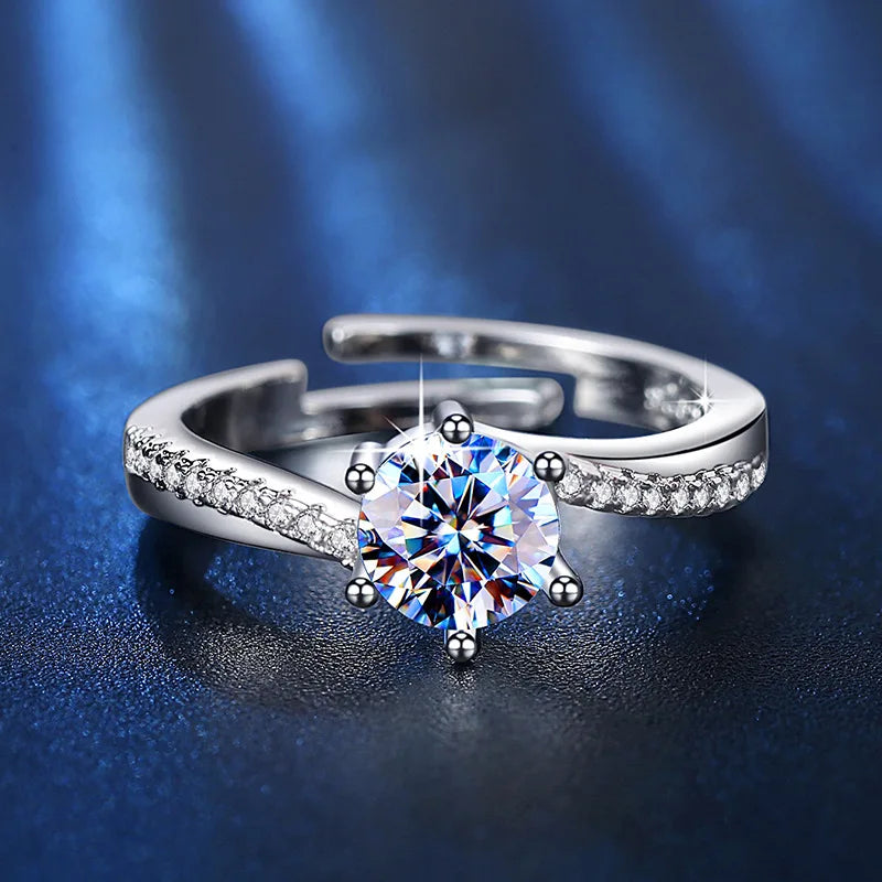Korean Classic Fashion Minimalist Moissanite Rings Lovers Design Six Claw Micro Set Zircon Ring