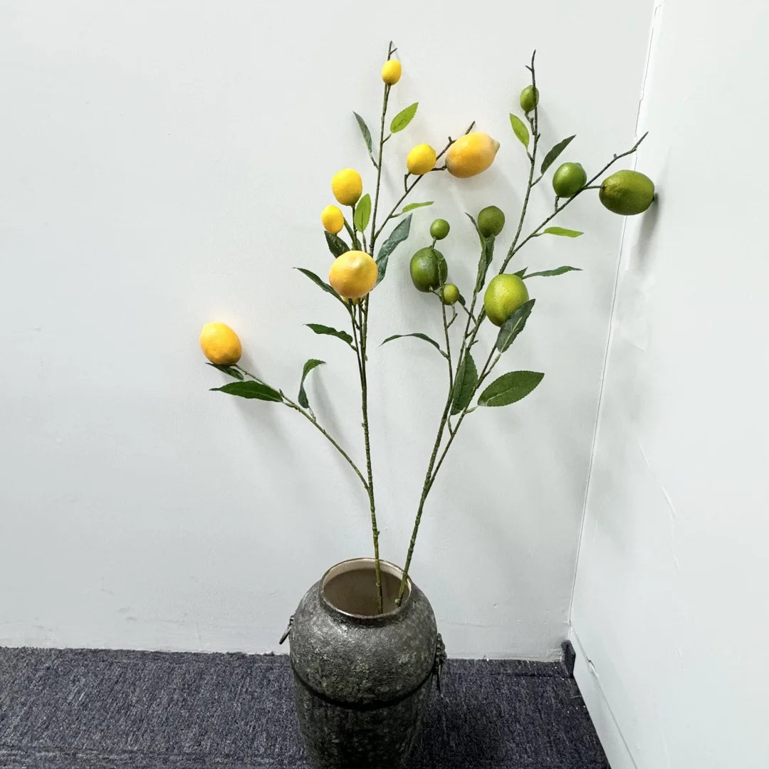 M570 Home Decorative Wholesale Artificial Lemons Branches Plant Silk Green Yellow Artificial Lemon Real Touch High Quality