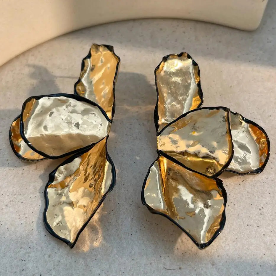 2025 New Arrival Fashion Jewelry Punk Big 18K Gold Chunky Leaf Earrings Large Women Leaves Irregular Gold Plated Earrings Women