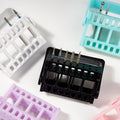 Professional Plastic 16-Hole Nail Drill Bit Storage Case Box with Display Stand in Purple Pink Blue MegaBDM