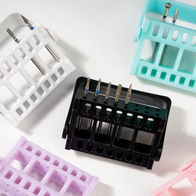 Professional Plastic 16-Hole Nail Drill Bit Storage Case Box with Display Stand in Purple Pink Blue