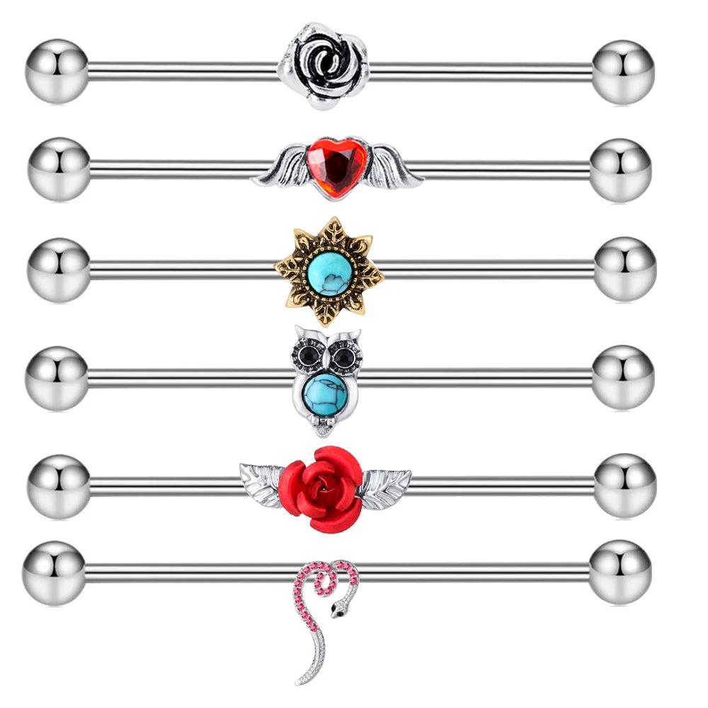 14g Stainless Steel Industrial Ear Scaffold Barbells Cartilage Helix Bar Body Jewelry Ear Piercing Earring Hexagon Unisex