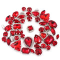 HFOUR New Arrival Red 3D Drill Crystal Buckle Mixed Shape Flatback Loose Glass Rhinestones 9-Facet Silver Cup Chain Claw Sew-On