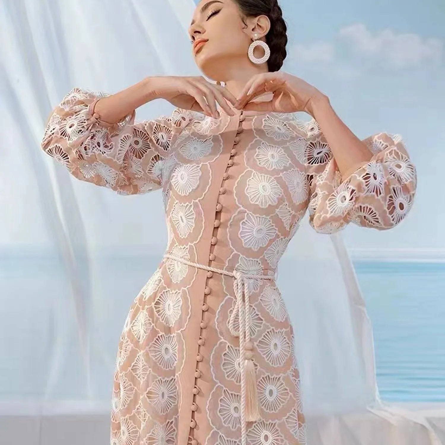 High-end Crepe De Chine Chiffon Embroidery Designer Dress Lace Fabric